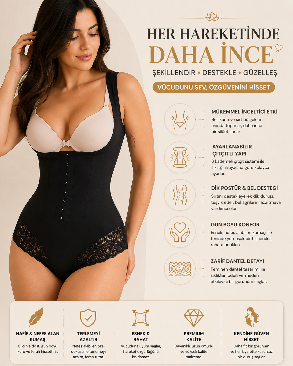 Rosimi - Dantelli Çıtçıtlı Vücut Şekillendirici Korse Body
