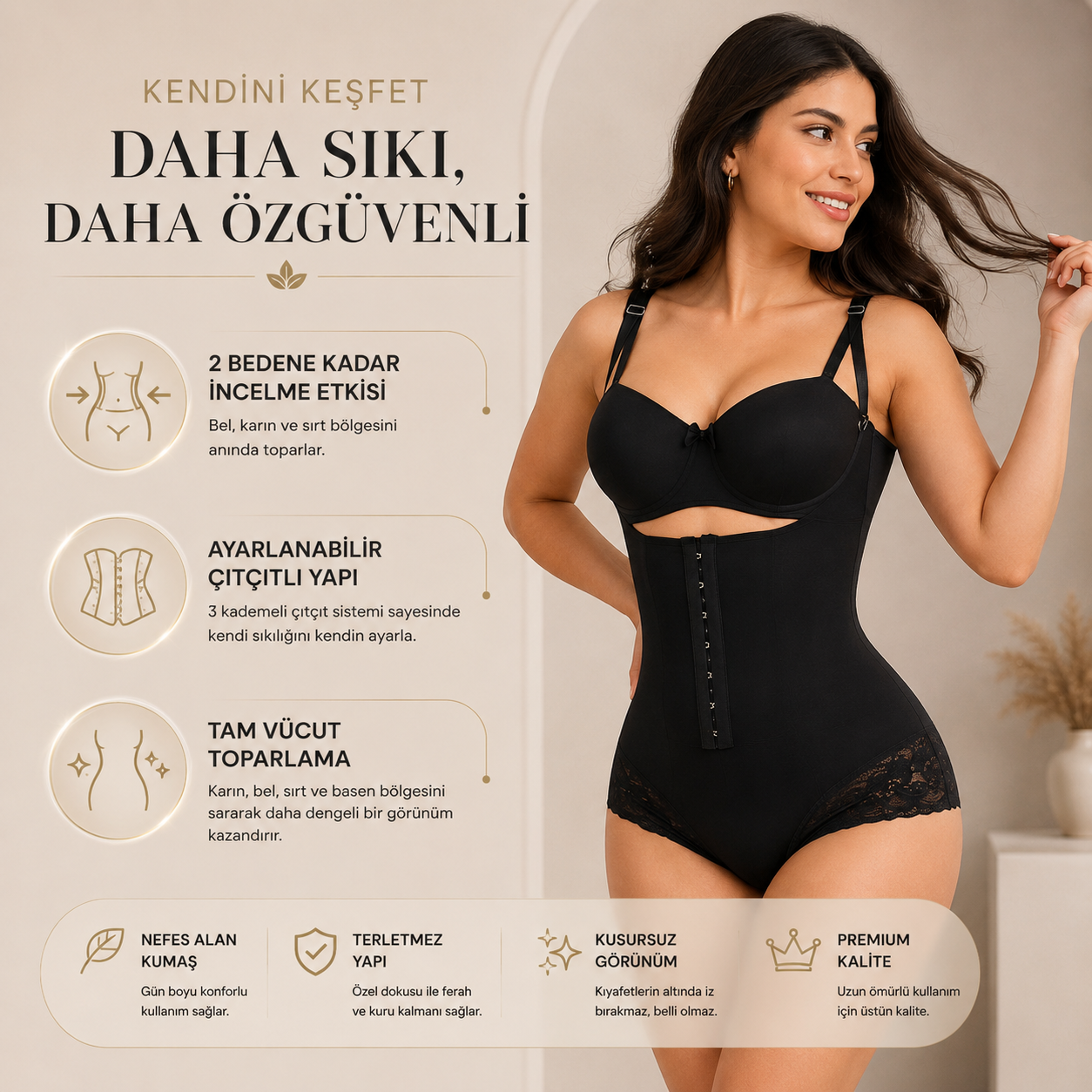 Rosimi - Dantelli Çıtçıtlı Vücut Şekillendirici Korse Body
