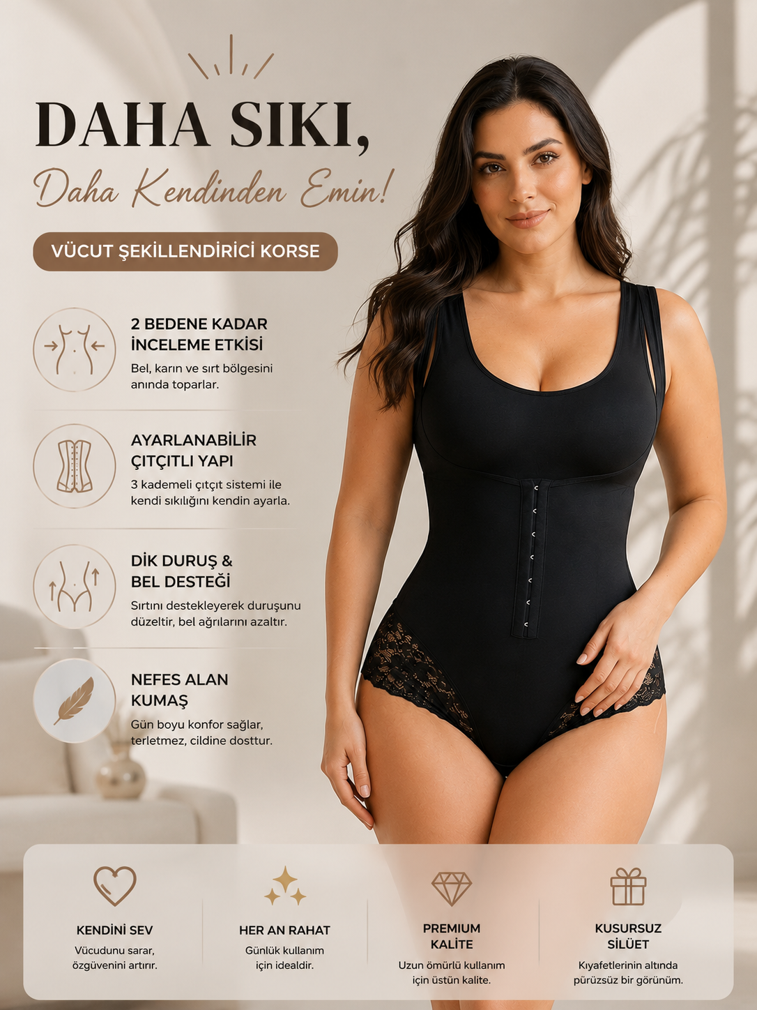 Rosimi - Dantelli Çıtçıtlı Vücut Şekillendirici Korse Body